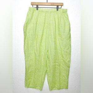 Flax 100% Linen Wide Leg Pull On Elastic Line Green Pants Size Large